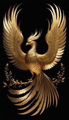 Golden phoenix with spread wings