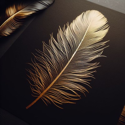 Gold feather on black background