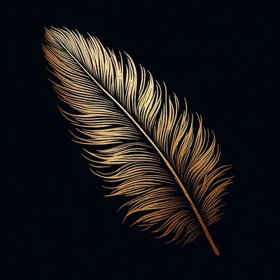 Golden feather on black background