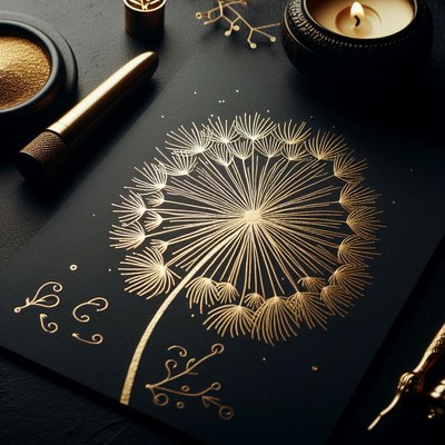 Golden dandelion on black cardstock
