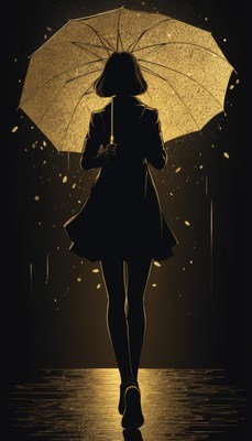 Silhouette of woman walking in rain