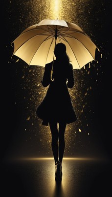Woman walking in golden rain