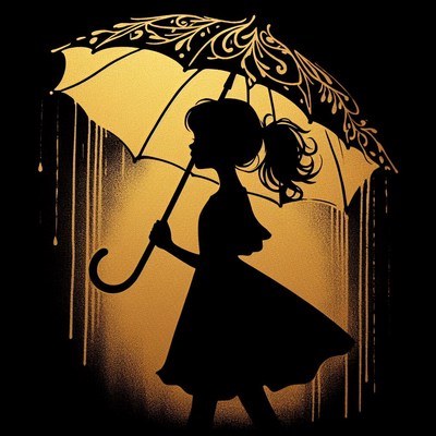Girl walking in rain with umbrella