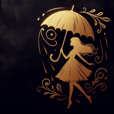 Golden silhouette of a woman with umbrella