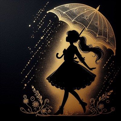 Golden silhouette under umbrella
