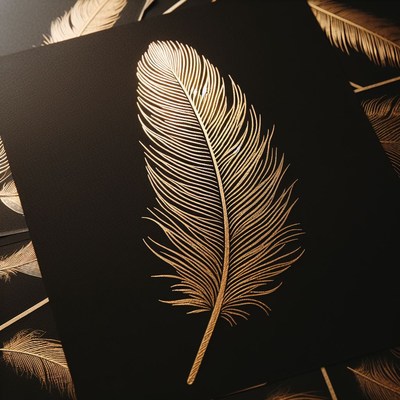 Gold feather on black paper