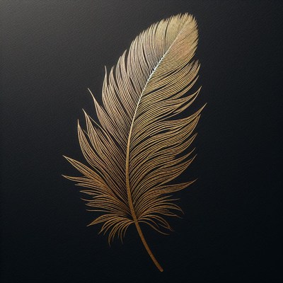 Golden feather on black background