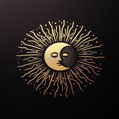 Sun and moon gold illustration