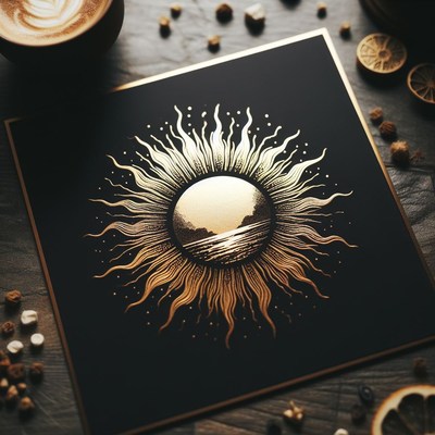 Gold sun illustration on black paper