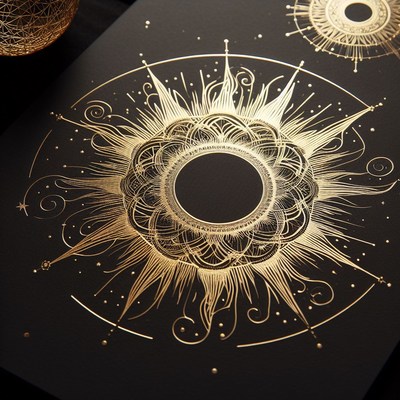 Gold sun mandala on black background