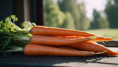 Fresh carrots on wooden surface