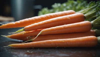 Fresh carrots on dark surface