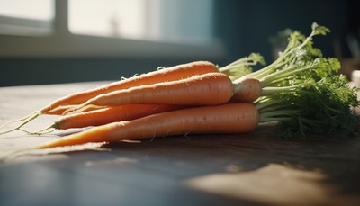 Fresh carrots on kitchen counter