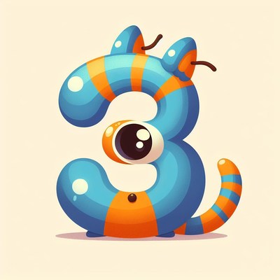 Cartoon number three with cat features