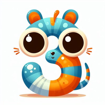 Cartoon number three with big eyes