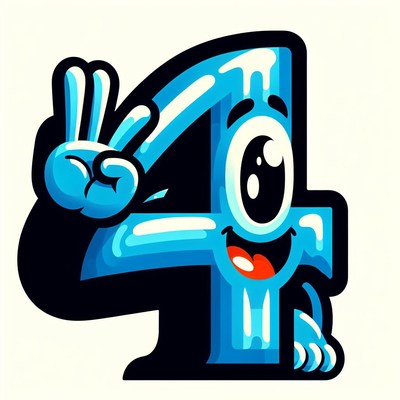 Blue number four cartoon character