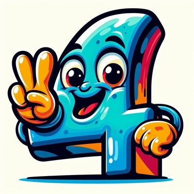 Happy blue number four cartoon character