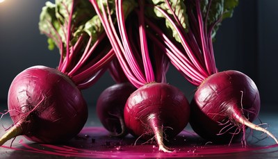 Fresh beets with greens on table