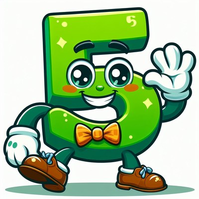 Green number five cartoon waving