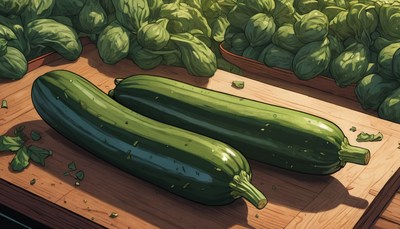 Fresh zucchini on wooden cutting board