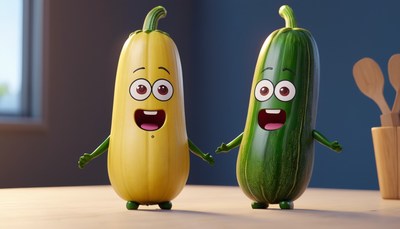 Smiling zucchini and cucumber