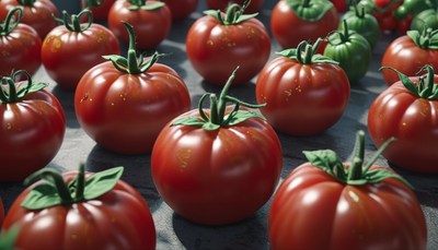 Ripe tomatoes on a dark surface