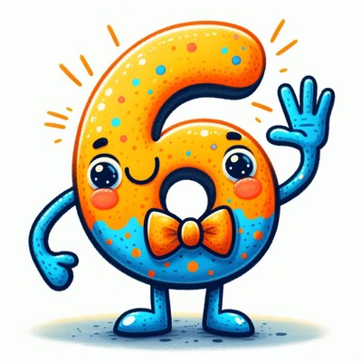 Cartoon number six waving