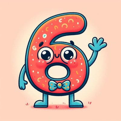 Cartoon number six waving