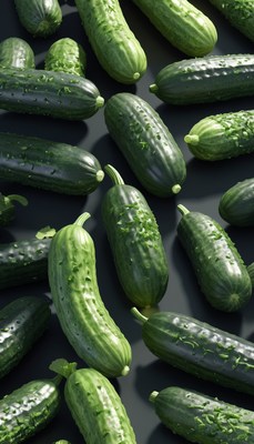 Green cucumbers on a black surface