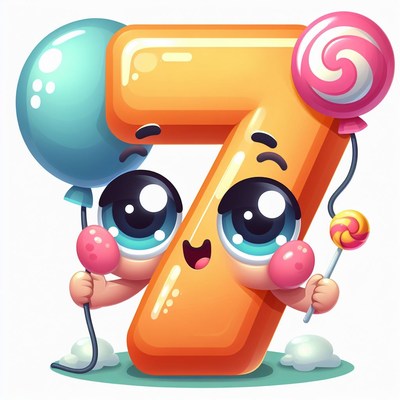 Cute number seven with balloons and lollipops