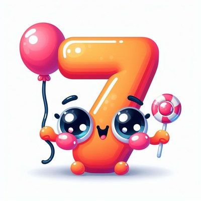 Happy number seven with balloon and lollipop