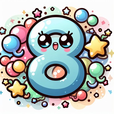 Cute blue number eight with stars
