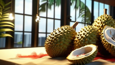 Durian fruit on table