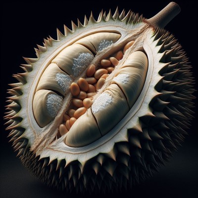 Durian fruit cut open