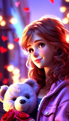 Smiling girl with teddy bear