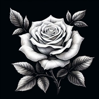 Black and white rose illustration