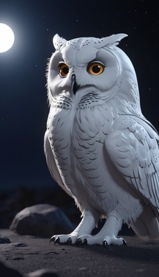 Snowy owl under night sky
