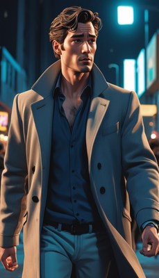 Man walking in city at night