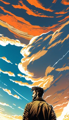 Man gazing at sunset clouds