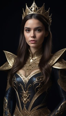 Woman wearing gold crown and armor
