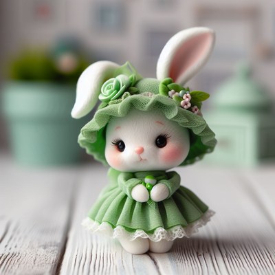 Green bunny doll with hat