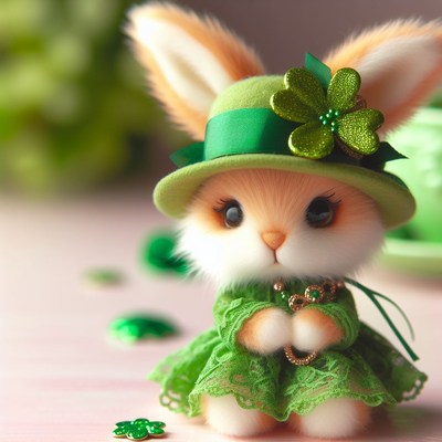Green hat bunny in a dress