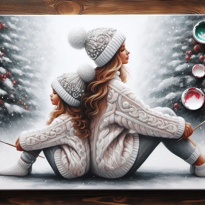 Mother and daughter in winter wonderland