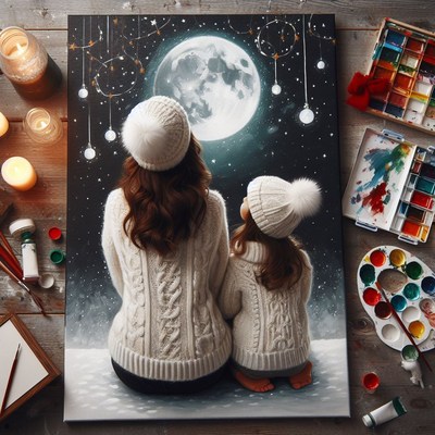 Night sky painting of mother and daughter