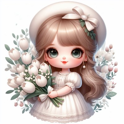 Cute girl with tulips and a hat