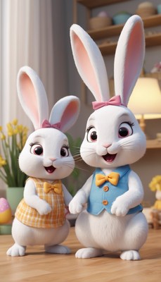 Two easter bunnies in a home