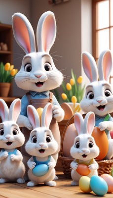 Easter bunnies holding eggs