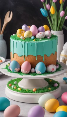 Easter cake with decorated eggs