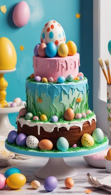 Easter egg cake with grass decorations