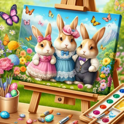 Three bunnies painting